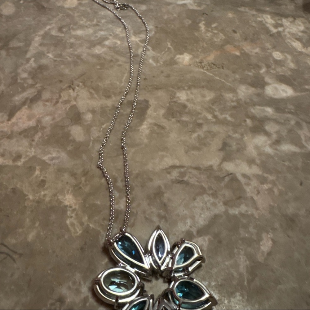 Swarovski Silver Necklace with Blue and Clear Crystal Flower - Picture 5 of 7